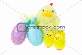 Easter eggs and yellow chicks