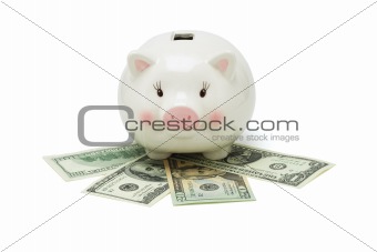Piggy bank and US dollars