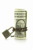 US dollars under chain and lock