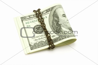 100 US dollars securely chained 