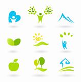 Nature, landscape, people and  organic Icons and Symbols - green