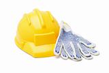 Yellow hardhat and cotton gloves