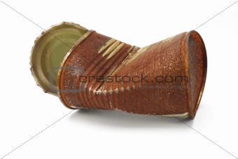 Crumpled and rusty tin can