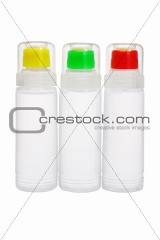 Plastic bottles of liquid glue