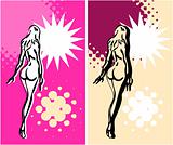 Art pop nude woman banner, grunge card, retro ad blank