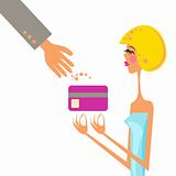 Business woman holding credit card in hand. Vector Illustration