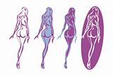 4 Back nude woman silhouette emblems or symbols