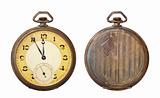 Old antique pocket watch isolated on white background. Clipping path included.