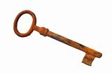 Old rusty key isolated on white background. Clipping path included