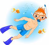 Boy swimming under water
