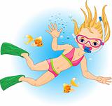 Girl  swimming under water
