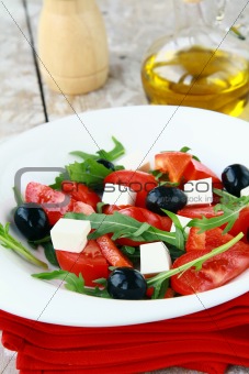 Greek Mediterranean salad with feta cheese, olives and peppers