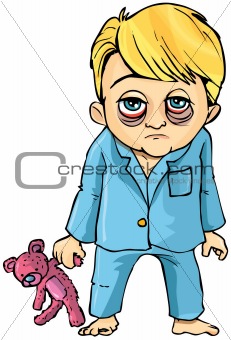 Cartoon of sick little boy