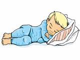 Cartoon of little boy sleeping on a pillow