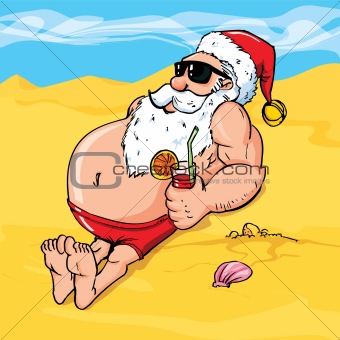 Cartoon santa on the beach