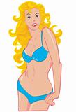 Cartoon of blonde with blue bikini