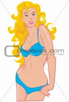 Cartoon of blonde with blue bikini
