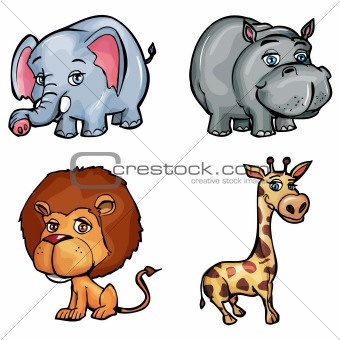 Set of cartoon wild animals