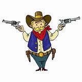 Cartoon cowboy with six-guns
