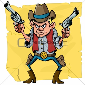 Cute cartoon cowboy holding sixguns
