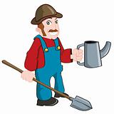 Cartoon farmer with a watering can