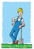 Cartoon worker with a spade