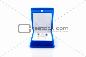 Luxury earrings in blue velvet jewelry box