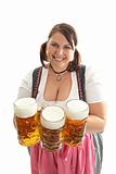 Woman with three beer mugs