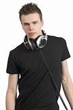Teenager with stereo headphones