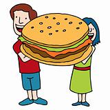 Children Holding A Giant Sized Burger