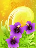 Vector illustration of summer composition with hibiscus, orange 
