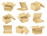 Vector collection of open empty boxes