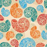vector seamless background with  bright snail shells with ethnic
