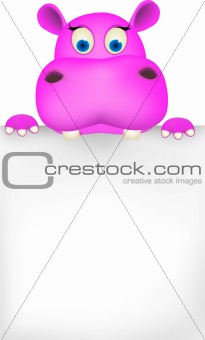 Cute hippo and blank sign