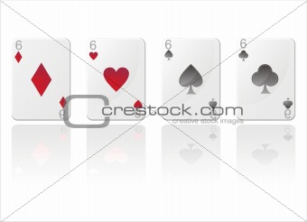 glossy cards with sixes
