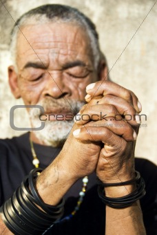 Old African black man with characterful face