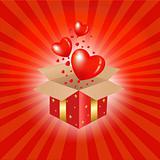 Red Gift Box And Hearts