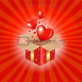 Red Gift Box And Hearts