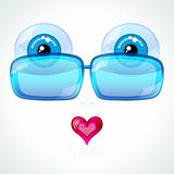 Blue eyes, blue sunglasses and a pink heart, vector illustration