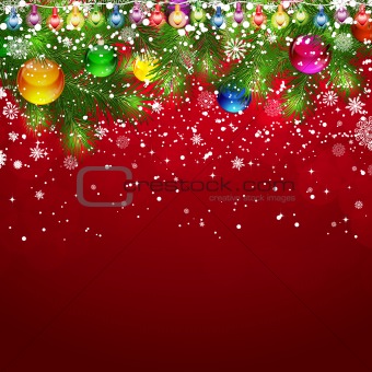 Christmas background with snow-covered branches.