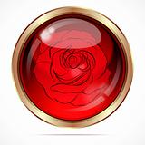 Bright button with a red rose flower.