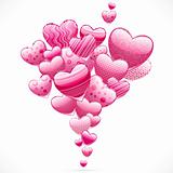 Abstract flying hearts. Vector image.