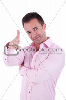 handsome businessman with thumb raised as a sign of success