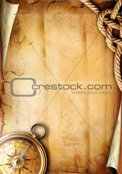 Old paper texture with a compass and rope