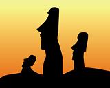 black silhouettes of the idols of Easter Island 