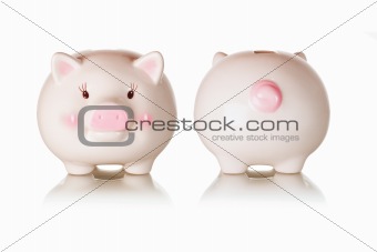 Frontal and rear views of piggybank