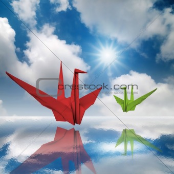 Red and Green Fold Paper Bird