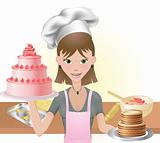 Young woman baking a cakes and cookies