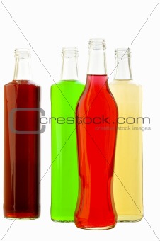 Bottles glass with multi-colored lemonade