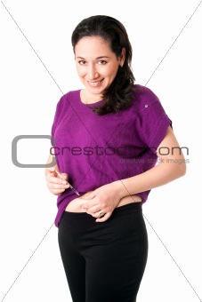 Diabetic woman injecting insulin